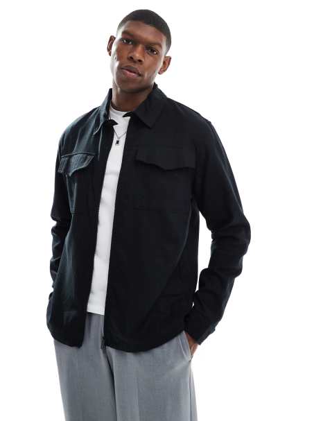 French Connection 2 pocket linen mix overshirt in navy - view 1