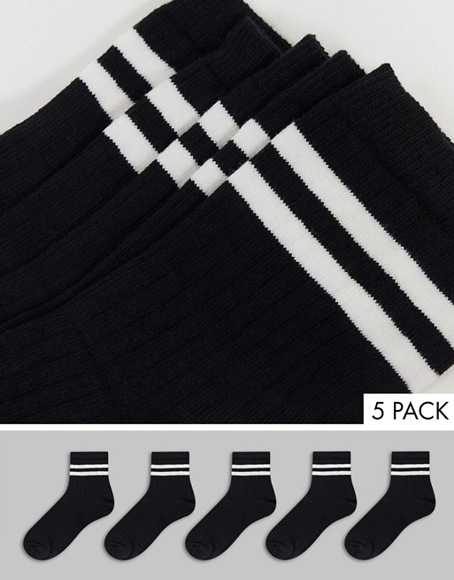 French Connection 2 stripe sport sock 5 pack in black and white stripes
