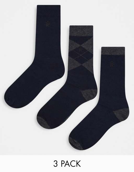 French Connection 3 pack argyle socks in marine