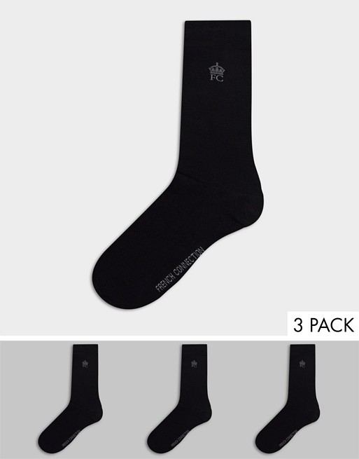 French connection 3 pack bamboo socks in black