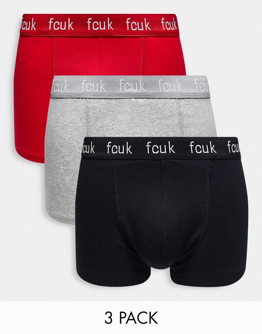 French Connection 3 pack boxers in black gray and red