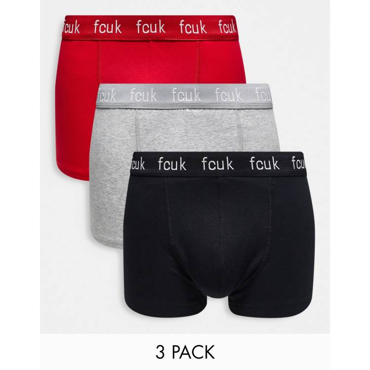 French Connection 3 pack boxers in black grey and red