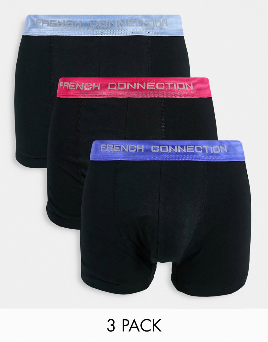 French Connection 3 Pack Boxers In Black With Contrast Waistband