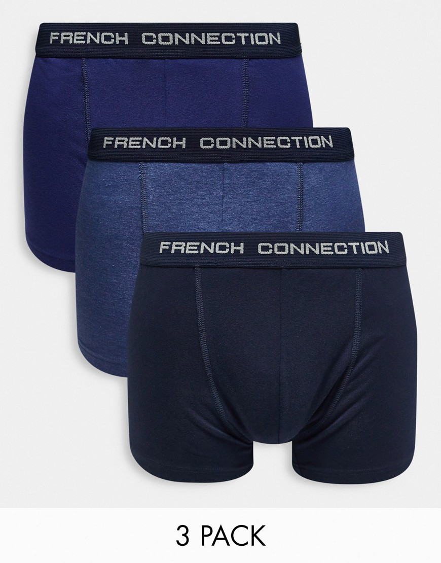 French Connection 3 pack boxers in blue and navy