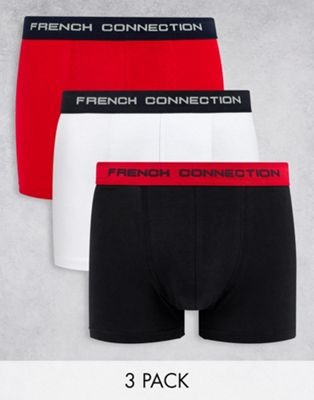 French Connection 3 pack boxers with contrast waistband in red multi
