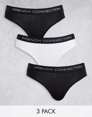 French Connection 3 Pack Briefs In Black With Gold And Silver Waistbands - Part Of A Set