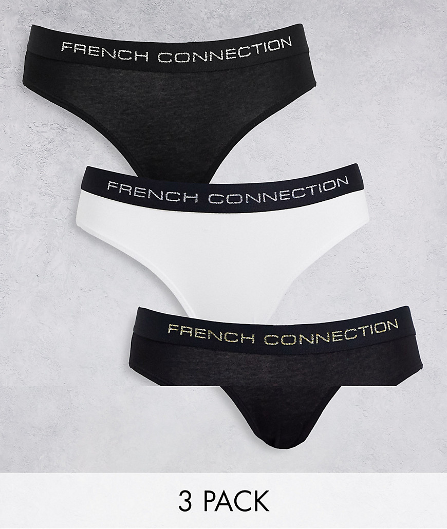 French Connection 3 pack briefs in black with gold and silver waistbands - part of a set