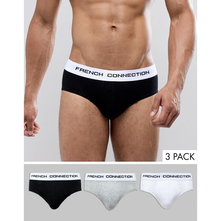 French Connection 3 pack briefs in black with gold and silver waistbands -  part of a set