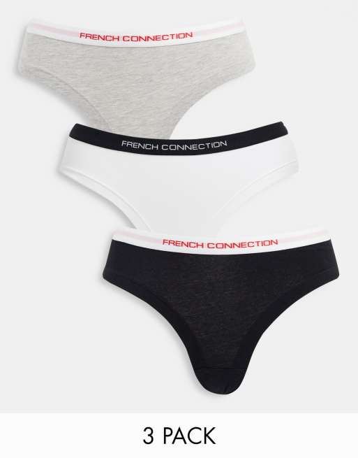 French Connection 3 pack cheekini briefs in black white gray