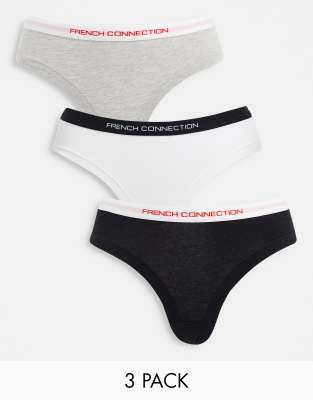 French Connection French Connection 3 pack cheekini briefs in black white grey