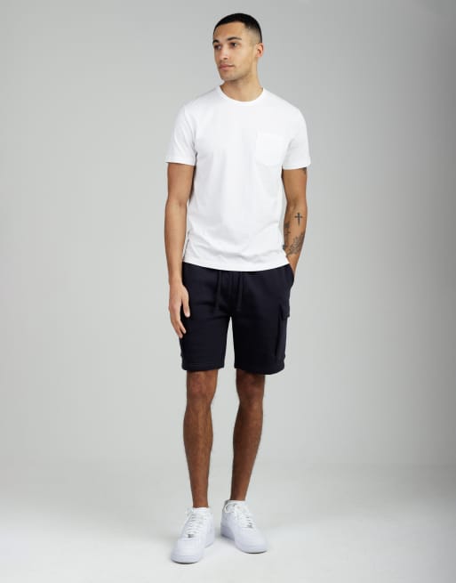 French Connection 3 pack cotton blend jersey cargo-style shorts in navy grey & black, 2 of 4
