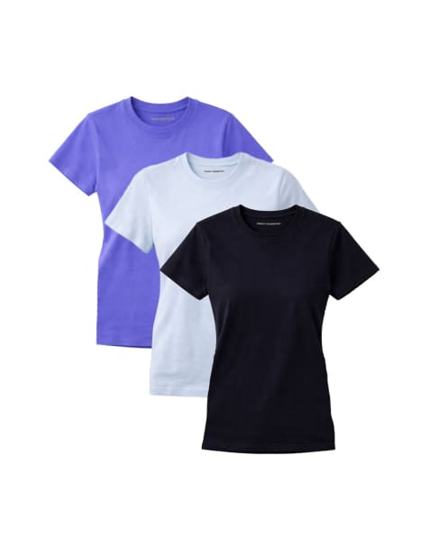 French Connection 3 pack cotton crew neck logo short sleeve t-shirts in blue
