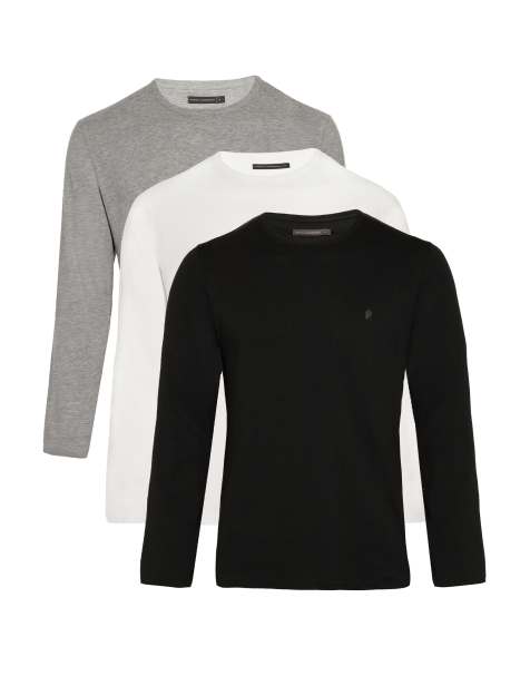 French Connection 3 pack cotton crew neck long sleeve t-shirts in black