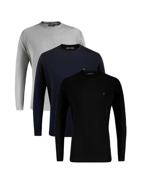 French Connection 3 pack cotton crew neck long sleeve t-shirts in navy - view 1
