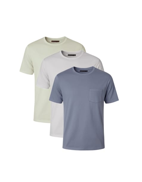 French Connection 3 pack cotton crew neck short sleeve chest pocket t-shirts in blue - view 1