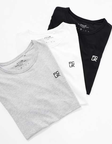 French Connection 3 pack cotton crew neck short sleeve fcuk t-shirts in black - view 1