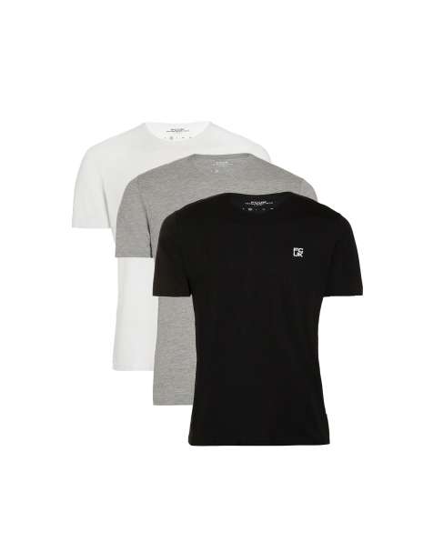 French Connection 3 pack cotton crew neck short sleeve fcuk t-shirts in black