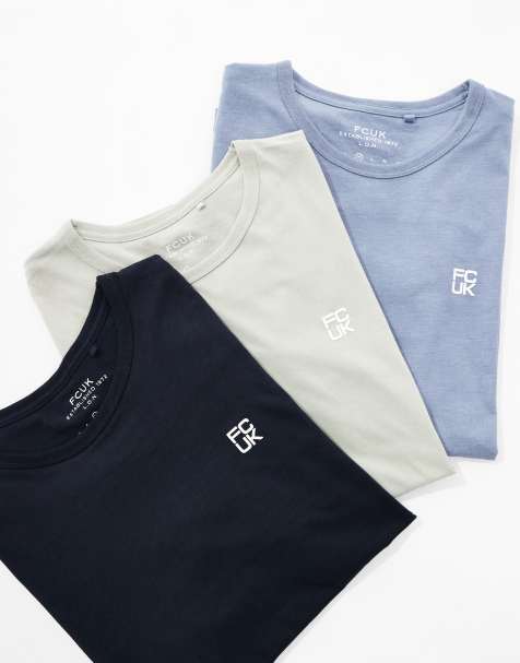 French Connection 3 pack cotton crew neck short sleeve fcuk t-shirts in blue - view 1