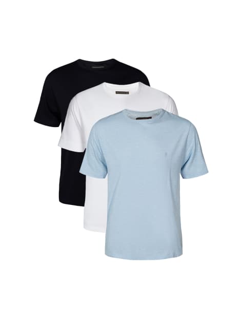 French Connection 3 pack cotton crew neck short sleeve t-shirts in blue
