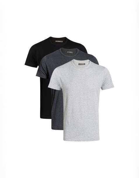 French Connection 3 pack cotton crew neck short sleeve t-shirts in charcoal