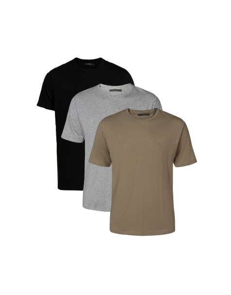 French Connection 3 pack cotton crew neck short sleeve t-shirts in khaki - view 1