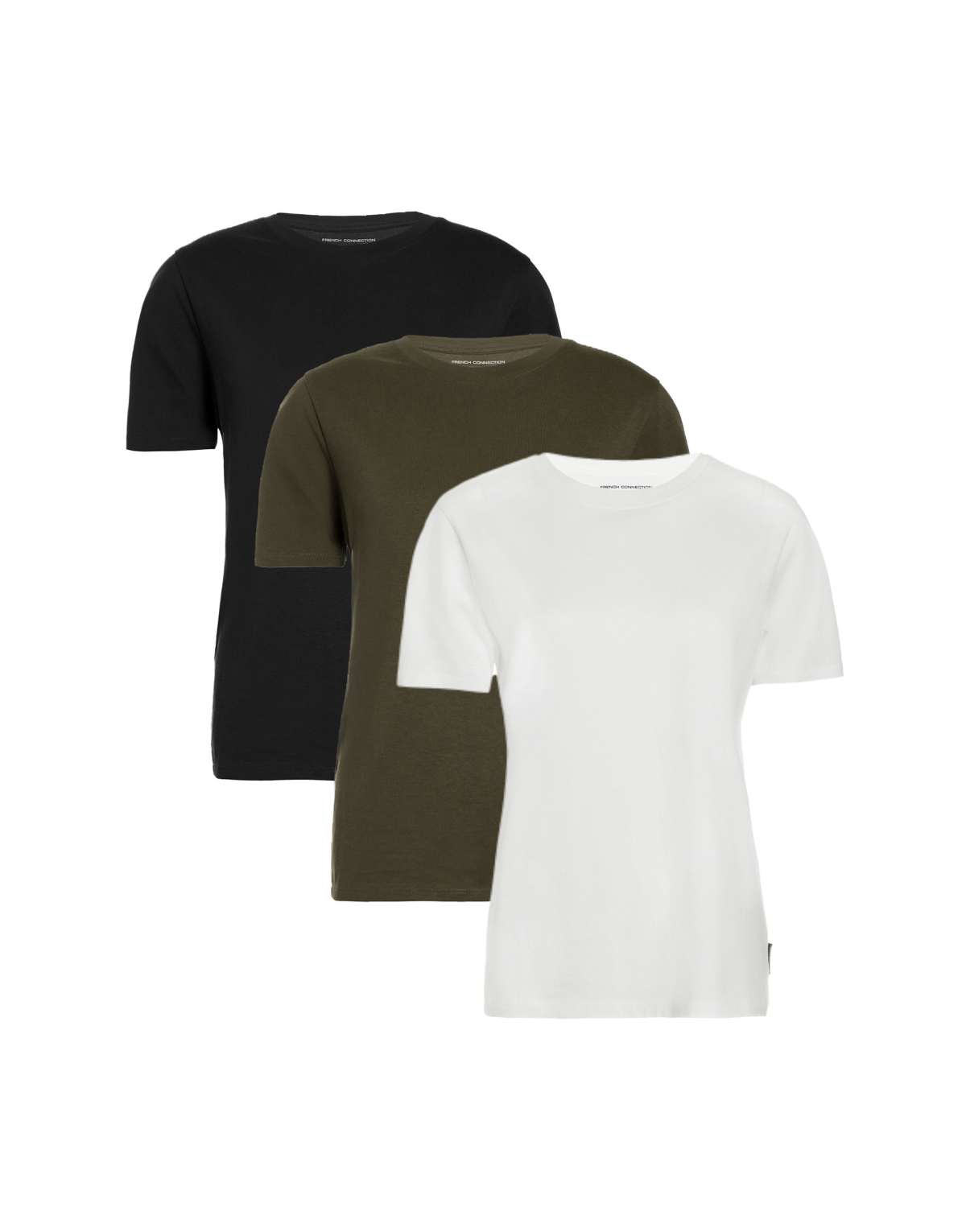 French Connection 3 pack cotton crew neck t-shirts in khaki