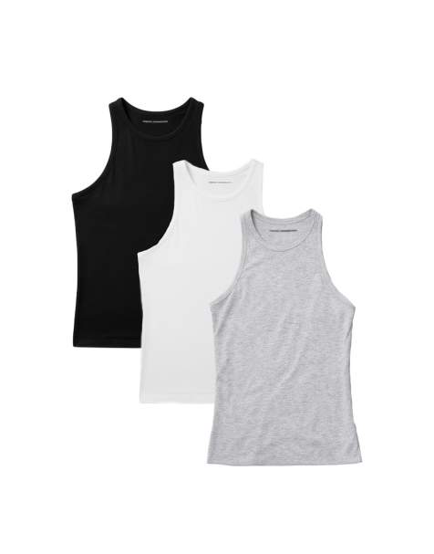 French Connection 3 pack cotton ribbed crew neck racer back vests in black - view 1