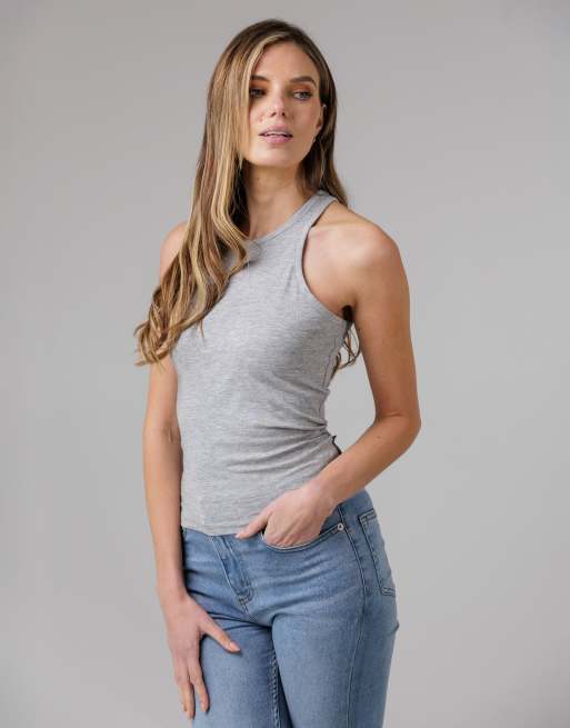 French Connection 3 pack cotton ribbed crew neck racer back vests in black, 2 of 4
