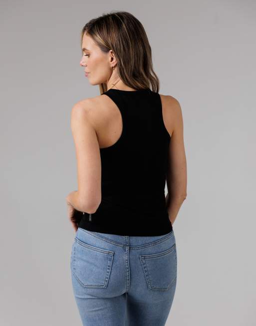 French Connection 3 pack cotton ribbed crew neck racer back vests in black, 4 of 4