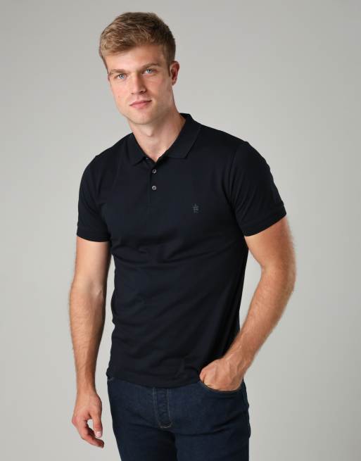 French Connection 3 pack cotton short sleeve polo shirts in black, 2 of 4