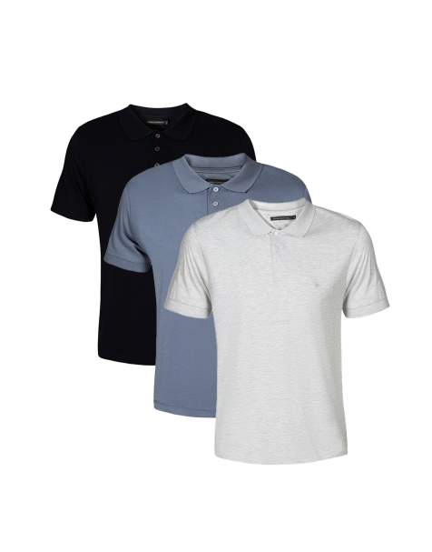 French Connection 3 pack cotton short sleeve polo shirts in blue