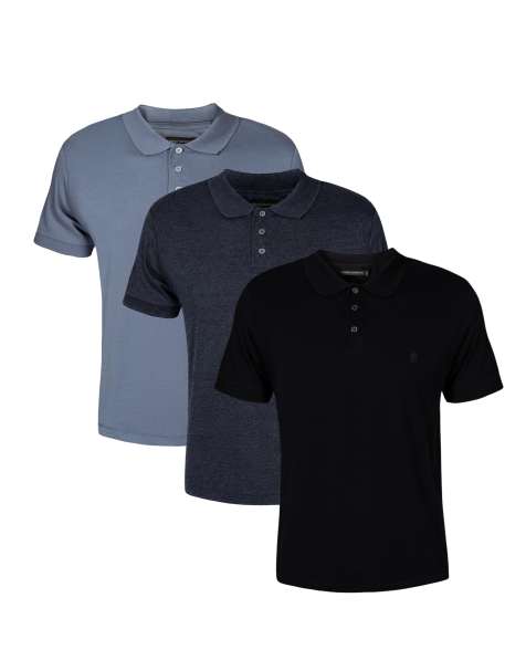 French Connection 3 pack cotton short sleeve polo shirts in blue - view 1