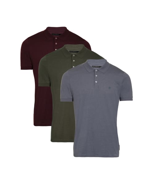 French Connection 3 pack cotton short sleeve polo shirts in green - view 1