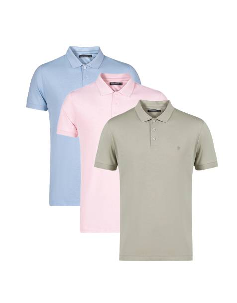 French Connection 3 pack cotton short sleeve polo shirts in pink - view 1