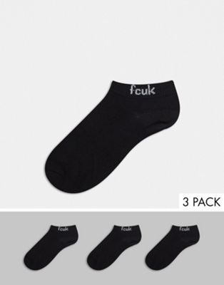 French connection 3 pack FCUK ankle sock in black