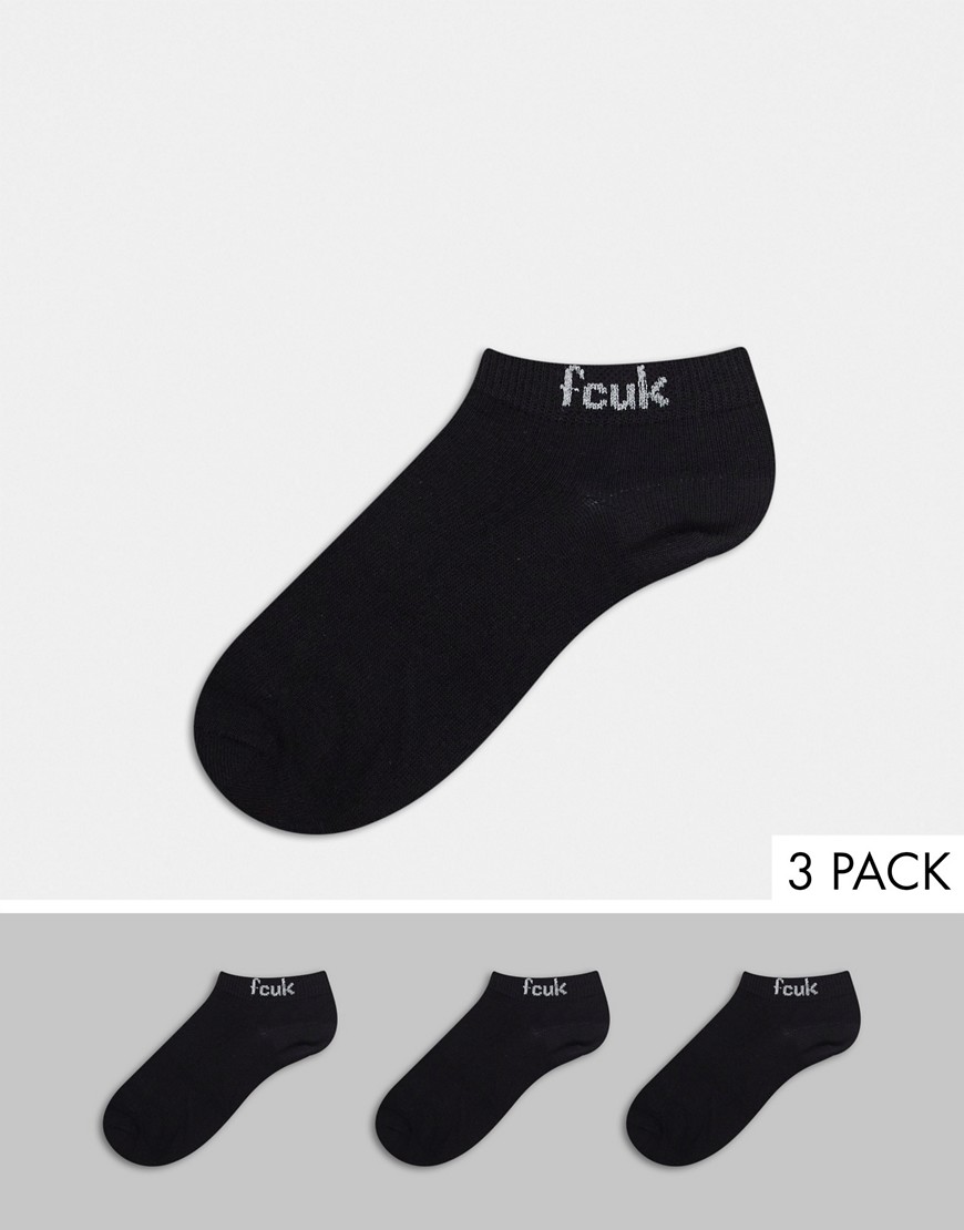 French connection 3 pack FCUK ankle sock in black