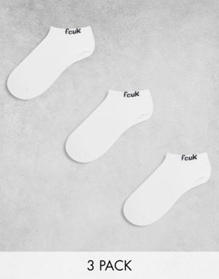 French connection 3 pack FCUK ankle sock in white