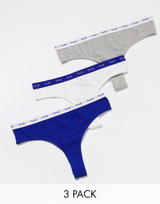 French Connection 3 pack logo thongs