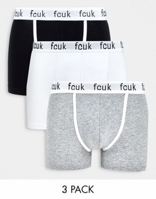 French Connection 3 pack logo trunks in grey multi  - ASOS Price Checker