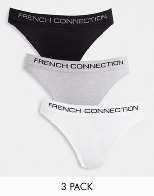 French Connection 3 pack seamless briefs in black,  white and grey