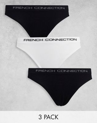 French Connection 3 pack seamless thongs  in black and white