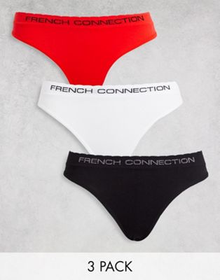 French Connection 3 pack seamless thongs in black, white and red