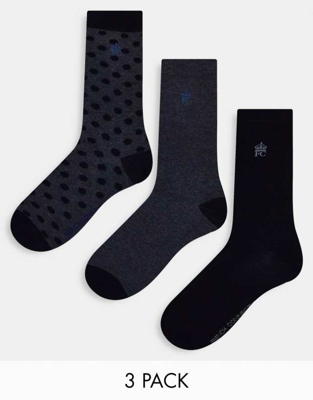 French Connection 3 pack socks in black and charcoal