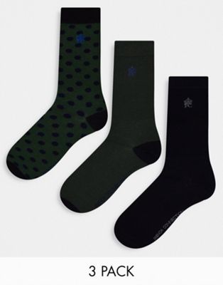 French Connection 3 pack socks in blue and green
