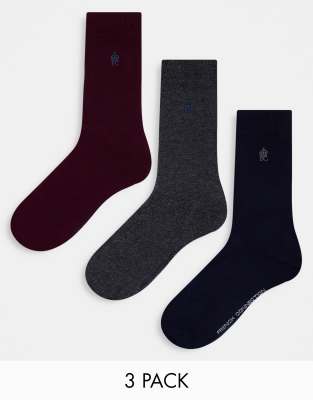 French Connection 3 pack socks in burgundy multi | ASOS
