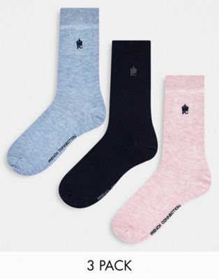 French Connection 3 pack socks in light pink multi