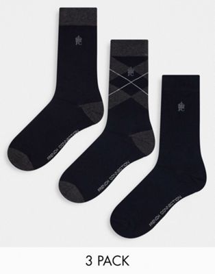 French Connection 3 pack socks in navy and grey