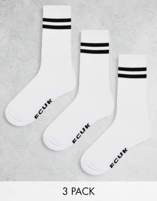 French Connection 3 pack sports socks in white with black stripe | ASOS