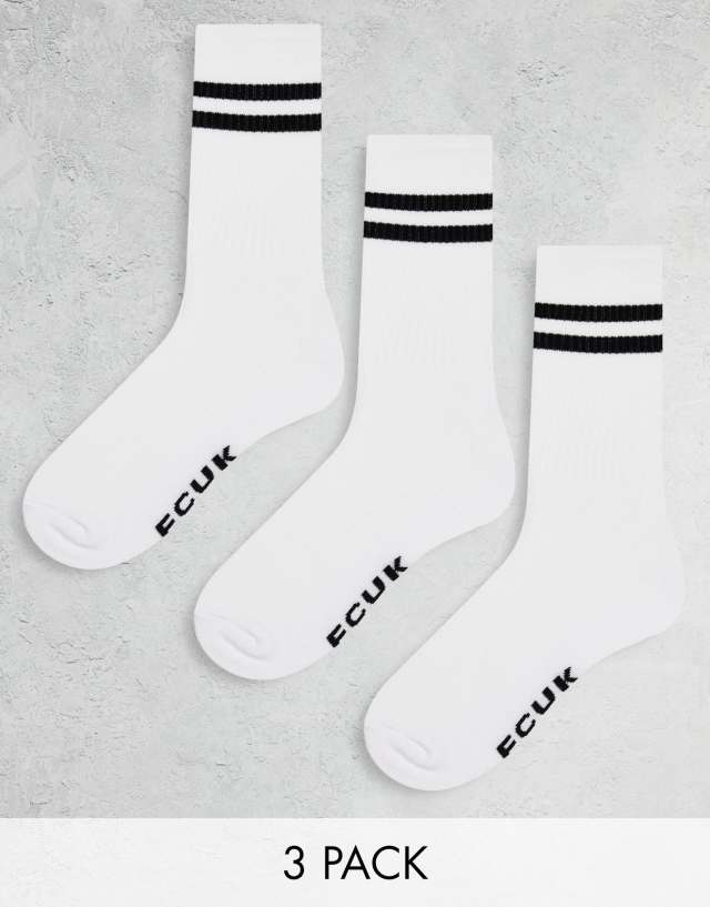 French Connection 3 pack sports socks in white with black stripe