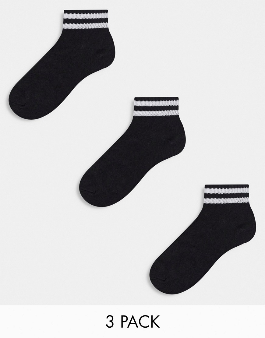 French Connection 3-pack Striped Ankle Socks In Black And White